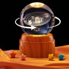 Desidiya Lord Ganesh Ji Crystal Ball Night Light 2.4 Inch Glass Ball Night LED Lamp with Woodern Base Perfect for Gift