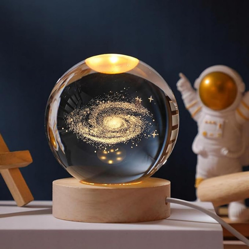 Umi 3D Universe Crystal Ball Night Lamp,Galaxy Crystal Ball Night Light, USB Table LED Wooden Crystal Ball for Boys and Girls, Home Office Decoration, Birthday Gift Adults (Galaxy)
