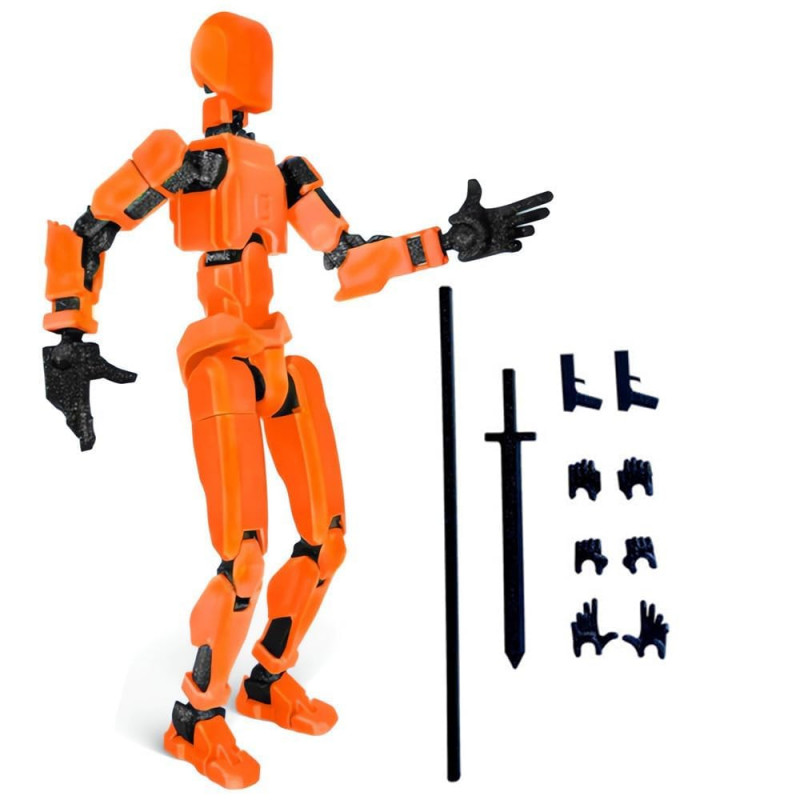3D Printed Action Figure | Multi-Jointed Movable, Articulated Robot Dummy Toy (Orange)