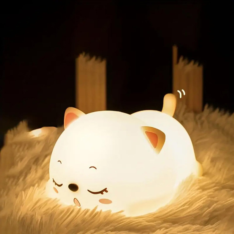 Rechargeable Silicone Cat Night Light for Kids | Tap & Touch Color-Changing LED Lamp | Room Decor for Toddlers, Teens