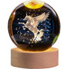 eumqestoer 3D Galaxy Crystal Ball Night Light | Dimmable Engraved LED Glass Ball Table Lamp with USB and Wooden Base for Home Decor, Office, Birthday Gift & Kids Bedroom (Dolphin)