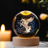 eumqestoer 3D Galaxy Crystal Ball Night Light | Dimmable Engraved LED Glass Ball Table Lamp with USB and Wooden Base for Home Decor, Office, Birthday Gift & Kids Bedroom (Dolphin)