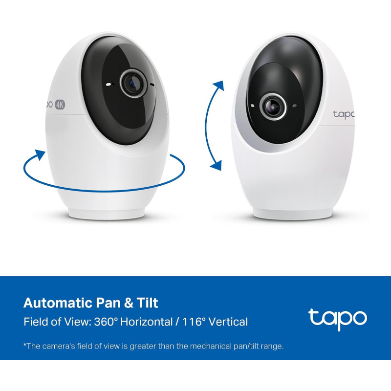 TP-Link Tapo C260 4K Pan/Tilt Indoor Wired Security Camera | 360 degree AI Motion Tracking | Baby Monitor CCTV, Pet\Person Detection | Face Recognition | Supports SD Card