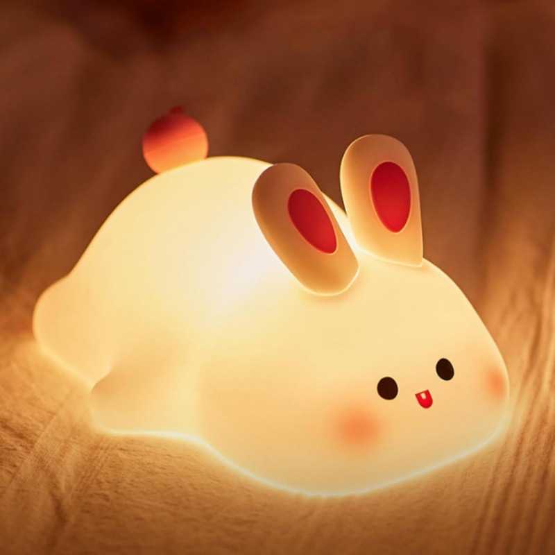 Rabbit Night Lamp for Kids | Cute Silicone Big Face Bunny Light | 3 Brightness Modes, Rechargeable