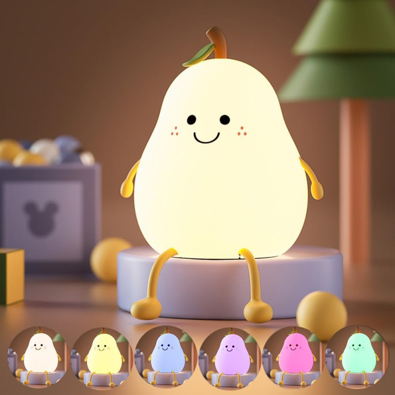 Night Light for Kids | Cute Silicone Pear Lamp for Baby, Toddler, Boys & Girls Bedroom