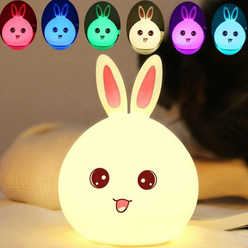 Rechargeable Rabbit Night Light for Kids | Color-Changing LED Silicone Bunny Lamp | Room Decor for Toddlers, Teens