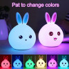 Rechargeable Rabbit Night Light for Kids | Color-Changing LED Silicone Bunny Lamp | Room Decor for Toddlers, Teens