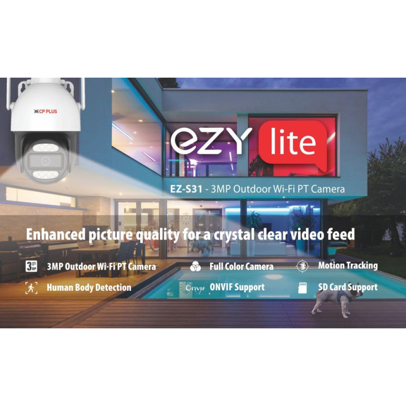 CP PLUS WI-FI CCTV Camera 3MP | 360 degree View | Colour Night Vision | Built in Mice & Speaker | 2-Way Talk | Motion Tracking | IR Distance 25 Mtr SD Card Support Upto 256GB - EZ-S31