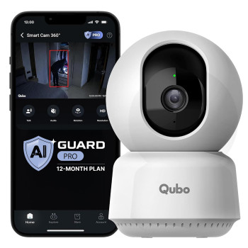 Qubo 3MP Smart Camera 360° | AI Detection | Alarm | Color Night Vision | Two-Way Audio | Records Directly on Cloud | No SD Card Required
