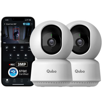 Qubo 2K Smart 360° 3MP Wi-Fi Security CCTV Camera | Indoor CCTV Cam for Home | AI Detection | Color Night Vision | SD&Cloud Storage (Pack of 2)