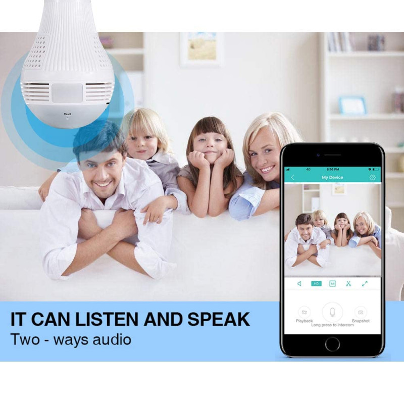 DDLC 4MP WiFi Bulb Smart CCTV Camera | 360 degree HD Panoramic View | Night Vision | Motion Detection | Two-Way Audio | Wireless WiFi Bulb Cam for Home Indoor | Mobile App V380 Pro