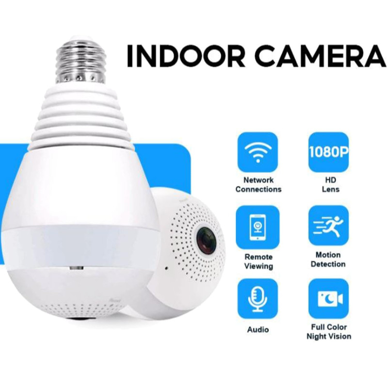 DDLC 4MP WiFi Bulb Smart CCTV Camera | 360 degree HD Panoramic View | Night Vision | Motion Detection | Two-Way Audio | Wireless WiFi Bulb Cam for Home Indoor | Mobile App V380 Pro