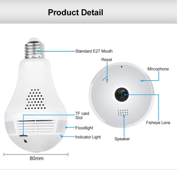 DDLC 4MP WiFi Bulb Smart CCTV Camera | 360 degree HD Panoramic View | Night Vision | Motion Detection | Two-Way Audio | Wireless WiFi Bulb Cam for Home Indoor | Mobile App V380 Pro