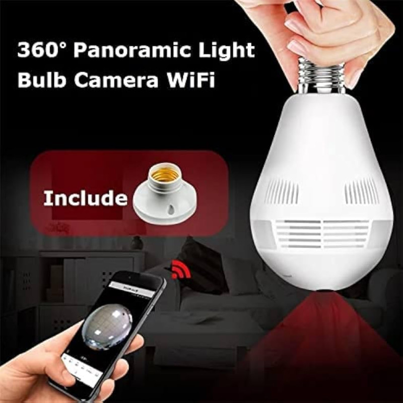 DDLC 4MP WiFi Bulb Smart CCTV Camera | 360 degree HD Panoramic View | Night Vision | Motion Detection | Two-Way Audio | Wireless WiFi Bulb Cam for Home Indoor | Mobile App V380 Pro