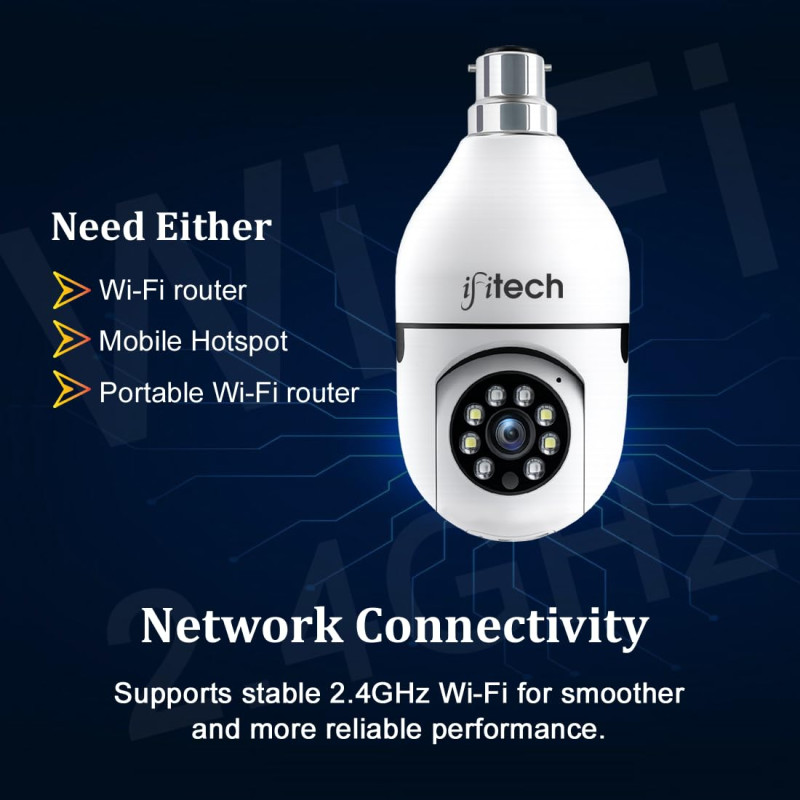 IFITech HD WiFi Home Security Smart CCTV Camera | 360 degree Indoor Bulb Cam | 256GB SD Card Support (Not Included) | Perfect for Home, Office