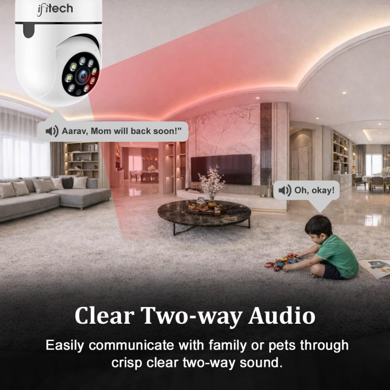 IFITech HD WiFi Home Security Smart CCTV Camera | 360 degree Indoor Bulb Cam | 256GB SD Card Support (Not Included) | Perfect for Home, Office