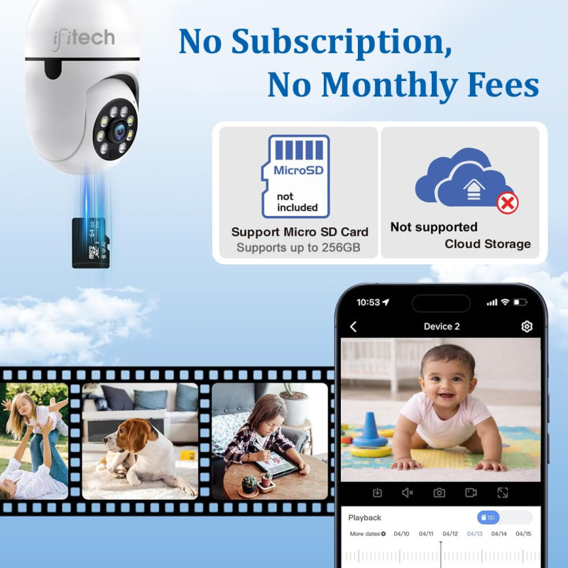 IFITech HD WiFi Home Security Smart CCTV Camera | 360 degree Indoor Bulb Cam | 256GB SD Card Support (Not Included) | Perfect for Home, Office