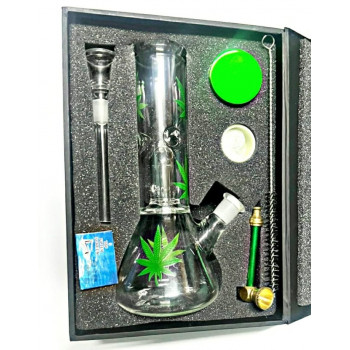 Glass Percolator Ice Bong 8.2 Inch Multi Leaf Design Bong