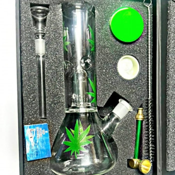 Glass Percolator Ice Bong 8.2 Inch Multi Leaf Design Bong