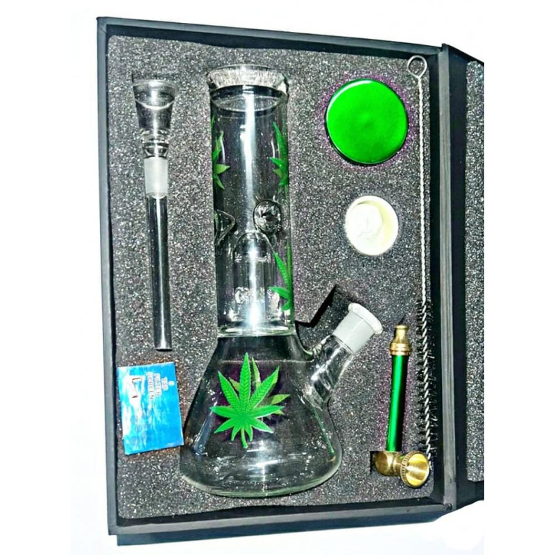 Glass Percolator Ice Bong 8.2 Inch Multi Leaf Design