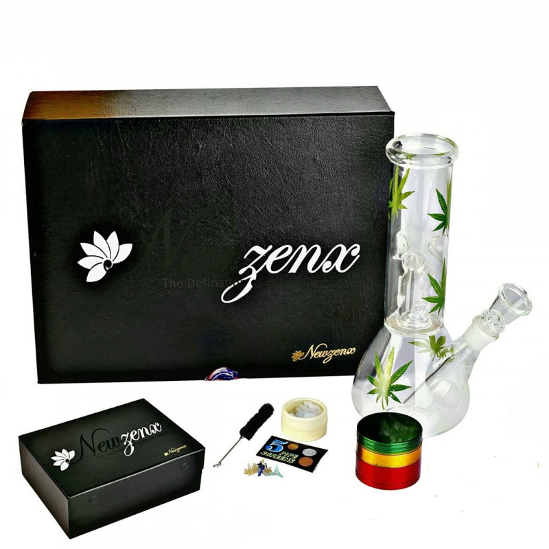 Glass Percolator Ice Bong 8.2 Inch Multi Leaf Design