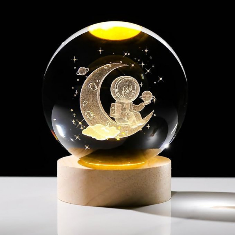 NEEVA CRAFT 3D Moon Astronaut Crystal Ball Night Light with Wooden Base - LED USB Table Lamp for Kids, Teens, and Home Decor(Astronut) NEEVA CRAFT 3D Moon Astronaut Crystal Ball Night Light with Wooden Base - LED USB Table Lamp for Kids, Teens, and Home Decor(Astronut)