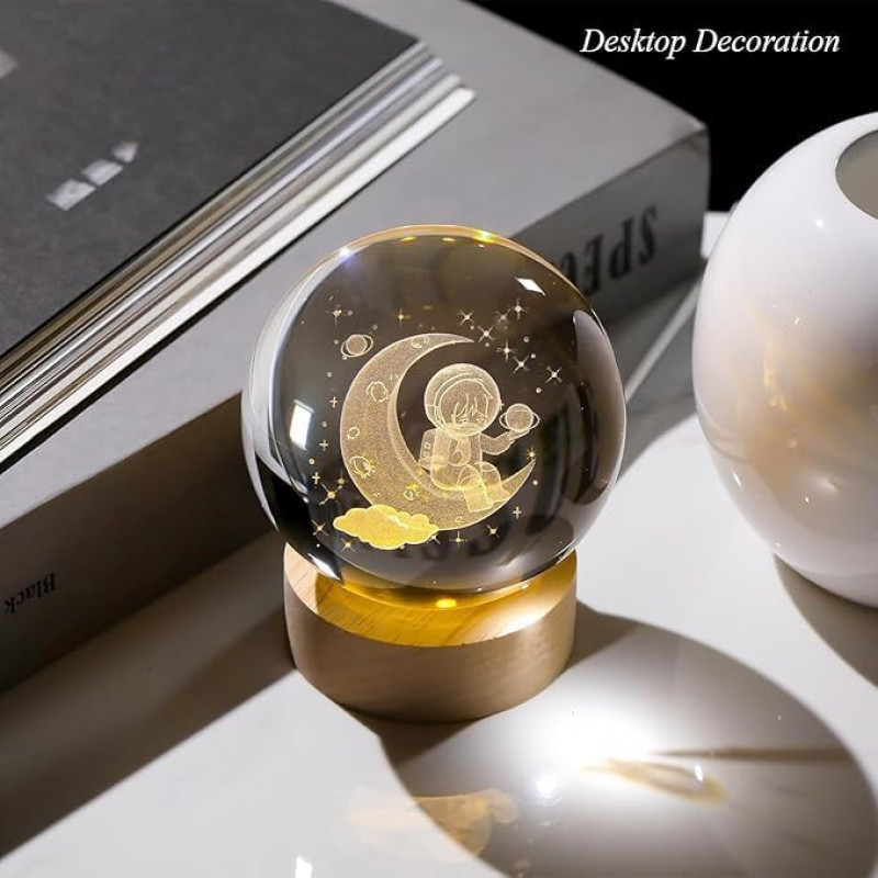 NEEVA CRAFT 3D Moon Astronaut Crystal Ball Night Light with Wooden Base - LED USB Table Lamp for Kids, Teens, and Home Decor(Astronut) NEEVA CRAFT 3D Moon Astronaut Crystal Ball Night Light with Wooden Base - LED USB Table Lamp for Kids, Teens, and Home Decor(Astronut)