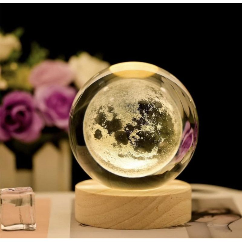 NEEVA CRAFT 3D Moon Astronaut Crystal Ball Night Light with Wooden Base - LED USB Table Lamp for Kids, Teens, and Home Decor(Astronut) NEEVA CRAFT 3D Moon Astronaut Crystal Ball Night Light with Wooden Base - LED USB Table Lamp for Kids, Teens, and Home Decor(Astronut)