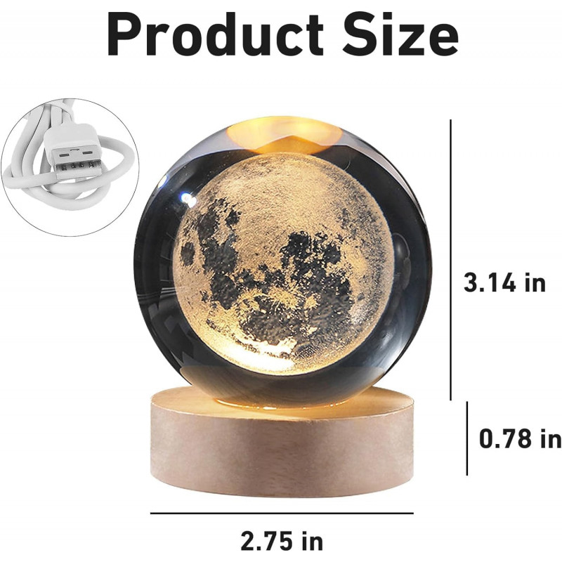 NEEVA CRAFT 3D Moon Astronaut Crystal Ball Night Light with Wooden Base - LED USB Table Lamp for Kids, Teens, and Home Decor(Astronut) NEEVA CRAFT 3D Moon Astronaut Crystal Ball Night Light with Wooden Base - LED USB Table Lamp for Kids, Teens, and Home Decor(Astronut)