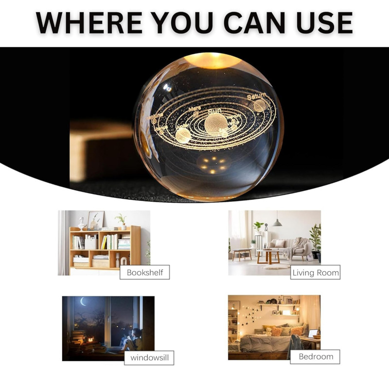 NEEVA CRAFT 3D Moon Astronaut Crystal Ball Night Light with Wooden Base - LED USB Table Lamp for Kids, Teens, and Home Decor(Astronut) NEEVA CRAFT 3D Moon Astronaut Crystal Ball Night Light with Wooden Base - LED USB Table Lamp for Kids, Teens, and Home Decor(Astronut)
