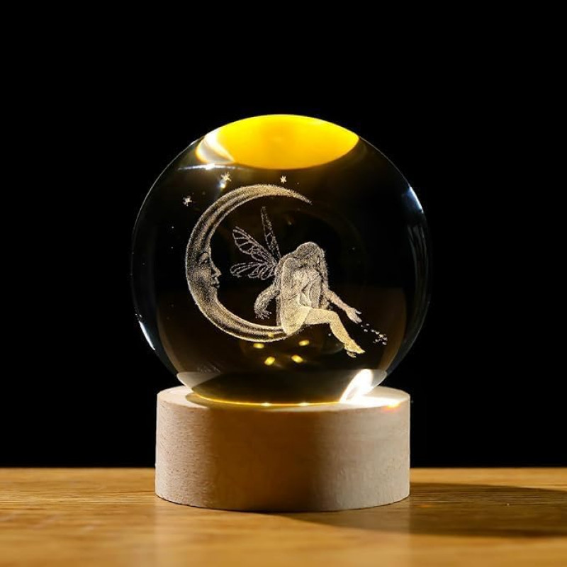 NEEVA CRAFT 3D Moon Astronaut Crystal Ball Night Light with Wooden Base - LED USB Table Lamp for Kids, Teens, and Home Decor(Astronut) NEEVA CRAFT 3D Moon Astronaut Crystal Ball Night Light with Wooden Base - LED USB Table Lamp for Kids, Teens, and Home Decor(Astronut)