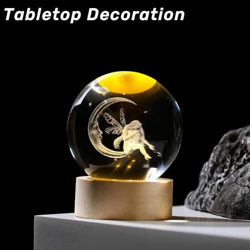 NEEVA CRAFT 3D Moon Astronaut Crystal Ball Night Light with Wooden Base - LED USB Table Lamp for Kids, Teens, and Home Decor(Astronut) NEEVA CRAFT 3D Moon Astronaut Crystal Ball Night Light with Wooden Base - LED USB Table Lamp for Kids, Teens, and Home Decor(Astronut)
