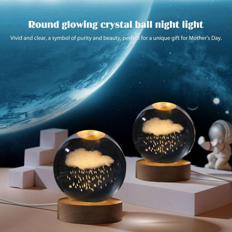 NEEVA CRAFT 3D Moon Astronaut Crystal Ball Night Light with Wooden Base - LED USB Table Lamp for Kids, Teens, and Home Decor(Astronut) NEEVA CRAFT 3D Moon Astronaut Crystal Ball Night Light with Wooden Base - LED USB Table Lamp for Kids, Teens, and Home Decor(Astronut)
