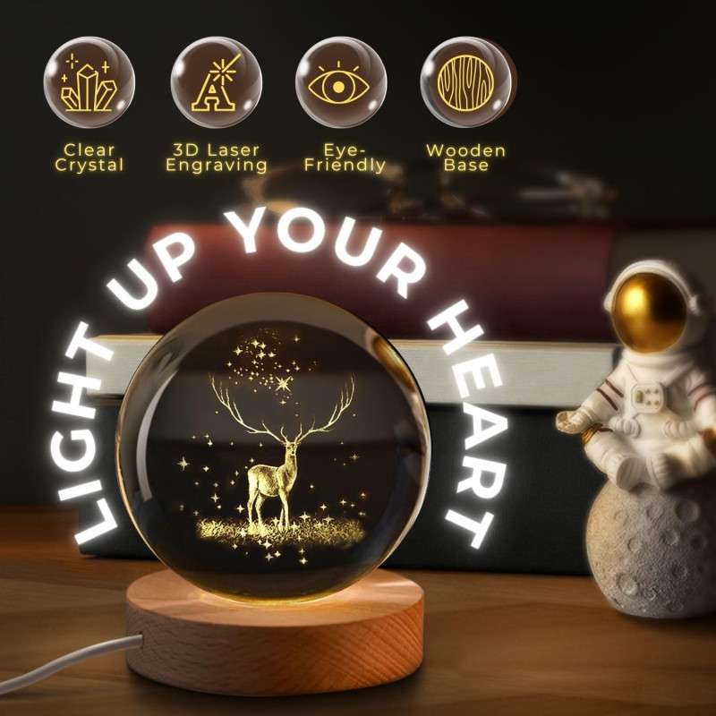 NEEVA CRAFT 3D Moon Astronaut Crystal Ball Night Light with Wooden Base - LED USB Table Lamp for Kids, Teens, and Home Decor(Astronut) NEEVA CRAFT 3D Moon Astronaut Crystal Ball Night Light with Wooden Base - LED USB Table Lamp for Kids, Teens, and Home Decor(Astronut)