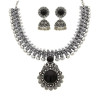 Antique Vintage Oxidised Silver Kolhapuri Stone Choker Necklace Set with Jhumka Earrings for Girls