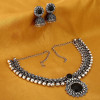 Antique Vintage Oxidised Silver Kolhapuri Stone Choker Necklace Set with Jhumka Earrings for Girls