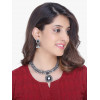 Antique Vintage Oxidised Silver Kolhapuri Stone Choker Necklace Set with Jhumka Earrings for Girls