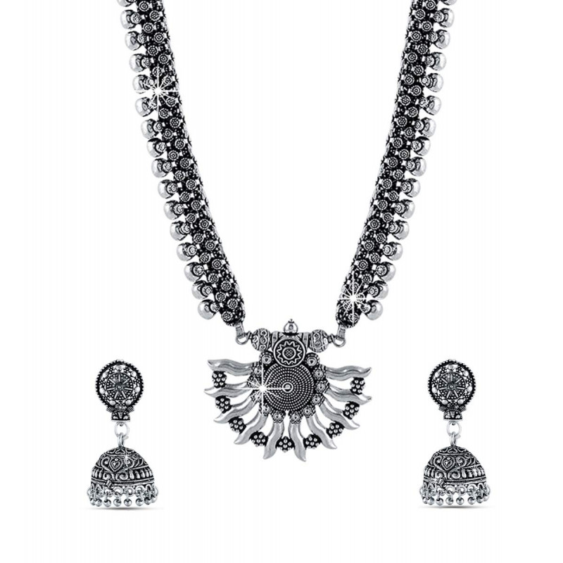 Traditional Silver Oxidised Necklace Jewellery Set for Women and Girls