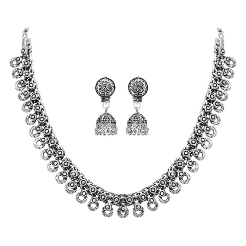Oxidized German Silver Necklace with Earring for Women and Girls