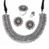 Oxidised Silver Tradtional Necklace Jewellery Set with Earrings , Rings and Nose Clip