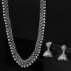 Ethnic Silver Oxidised Long Choker Necklace Set with Earrings Traditional Jewellery Set