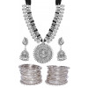 Silver Plated Afghani Tribal Necklace Jewellery set with Earrings and Bangles Combo
