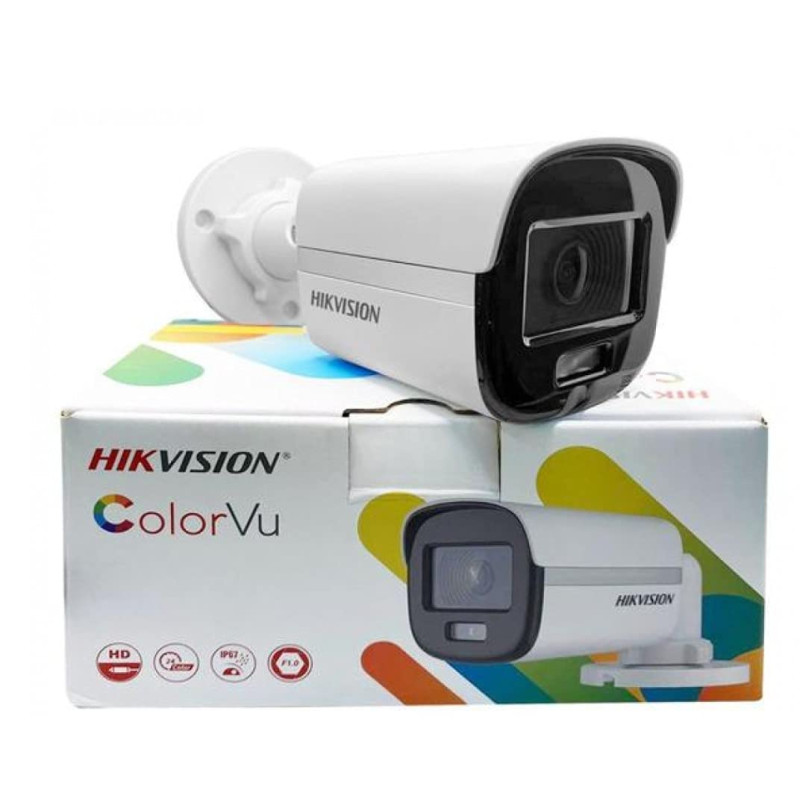 HIKVISION 2MP ColorVu Bullet Camera | IP67 Wired Full HD (DS-2CE10DF0T-PFS)