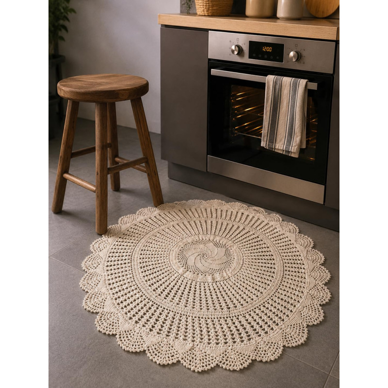 Handmade Crochet Lace Round Table Mat Placement (24 Inch, Cream)