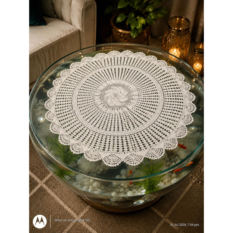 Handmade Crochet Lace Round Table Mat Placement (24 Inch, Cream)