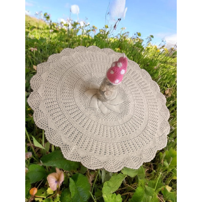 Handmade Crochet Lace Round Table Mat Placement (24 Inch, Cream)