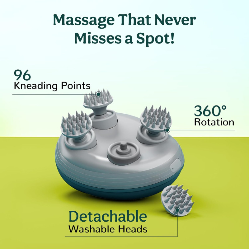 Caresmith Revive Scalp Massager with Detachable Heads | 96 Silicon Kneading Points | Body, Scalp & Head Massager for Hair Growth (Green)