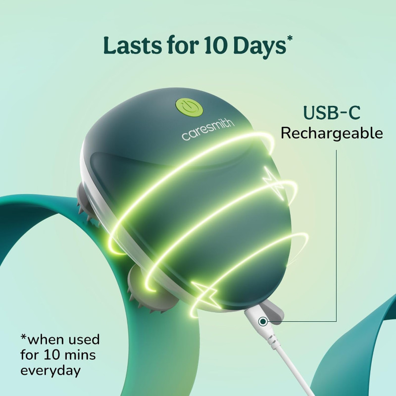 Caresmith Revive Scalp Massager with Detachable Heads | 96 Silicon Kneading Points | Body, Scalp & Head Massager for Hair Growth (Green)