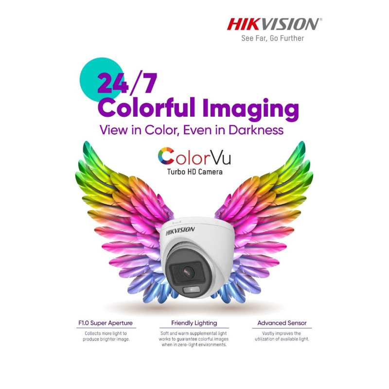 HIKVISION 5Mp/1080p [Built-in Audio Mic | Color Night Vision] Outdoor Wired Color CCTV Camera for Dvr, Ds-2Ce70Kf0T-Pfs White