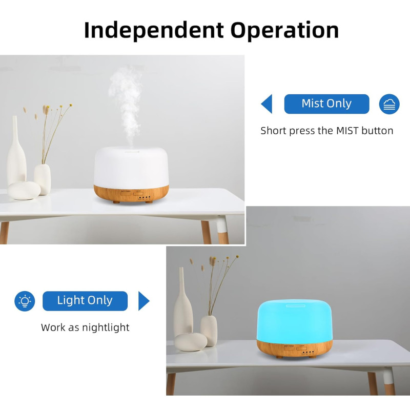 Essential Oil Aromatherapy Diffuser for Home with Remote | 300ml Cool Mist Air Humidifier with 7 LED Colors | 8 Hours Quiet Operation with Timer